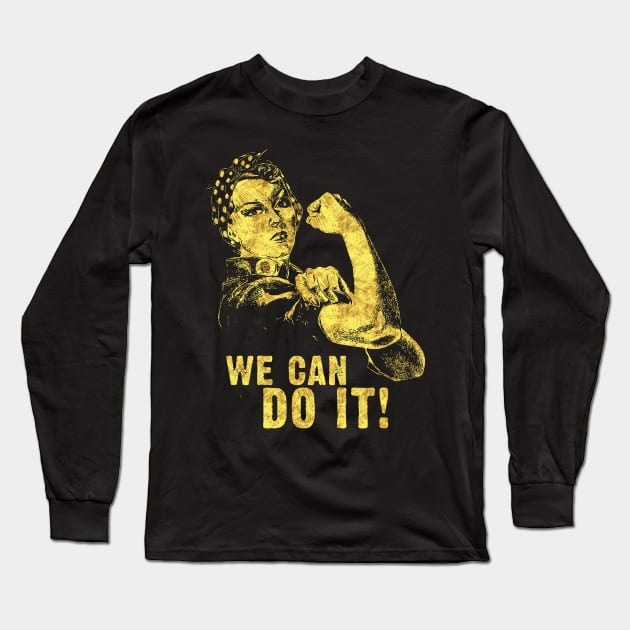 WE CAN DO IT Rosie the Riveter Abstract Black and Yellow Sketch Art Style Long Sleeve T-Shirt by Naumovski